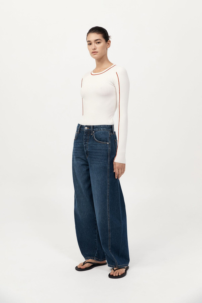 Fine Line Long Sleeve Top - Off White / Red 5
