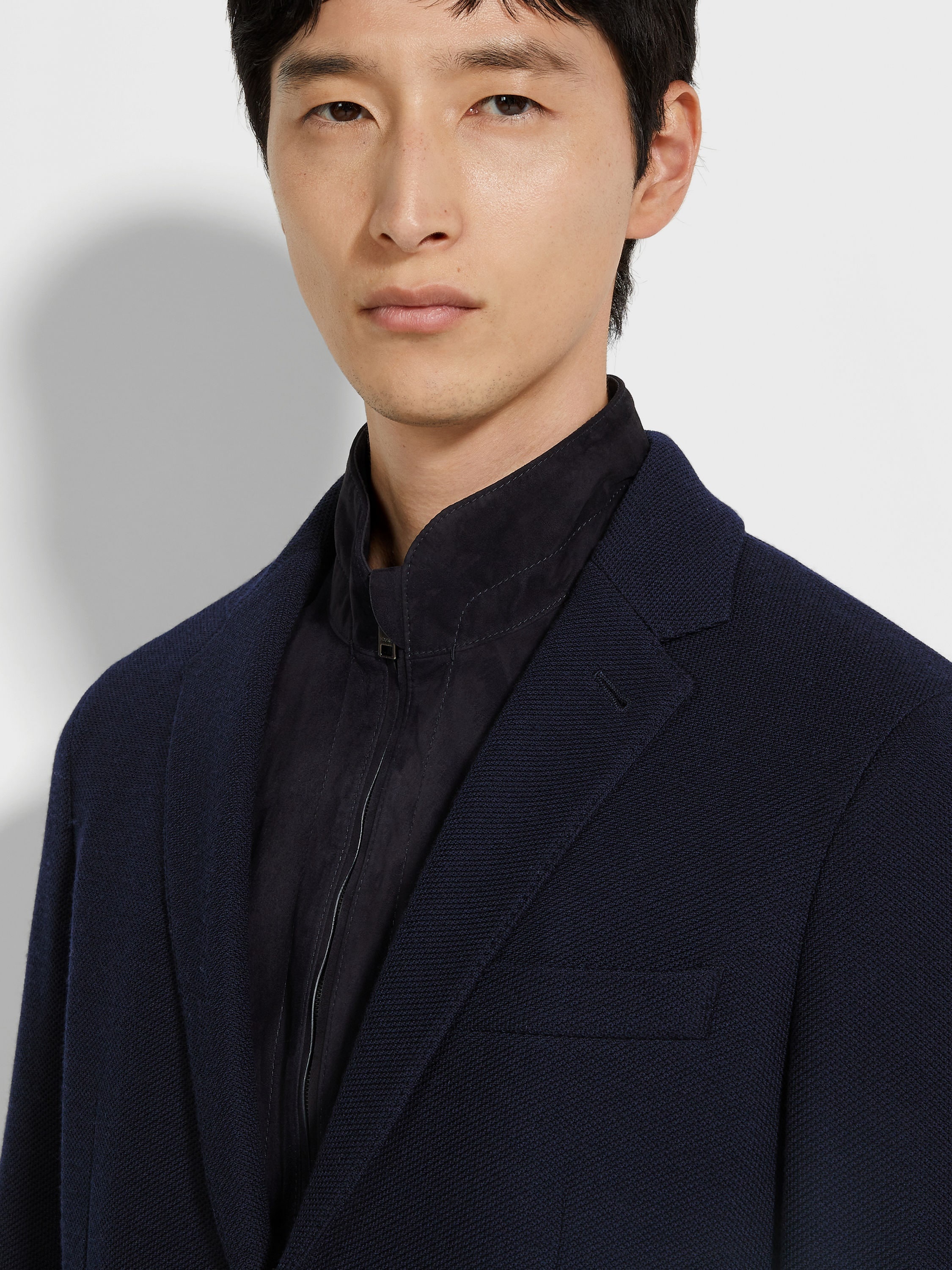 NAVY BLUE HIGH PERFORMANCE™ JERSEY WOOL AND COTTON JACKET - 3