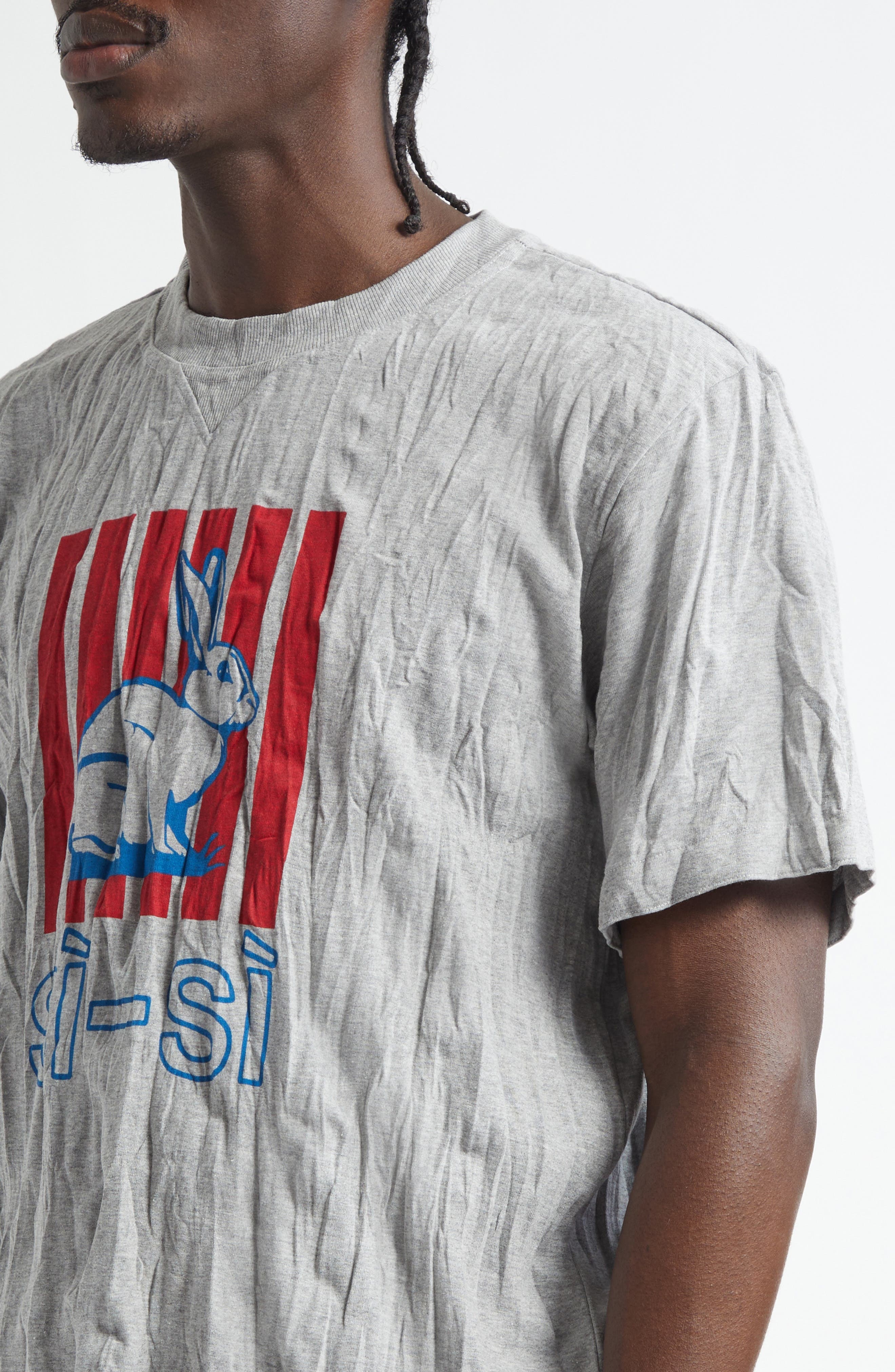 Bottega Veneta Crushed Sisi Jersey Graphic T-Shirt in 1367 Light Grey Melange at Nordstrom - 4