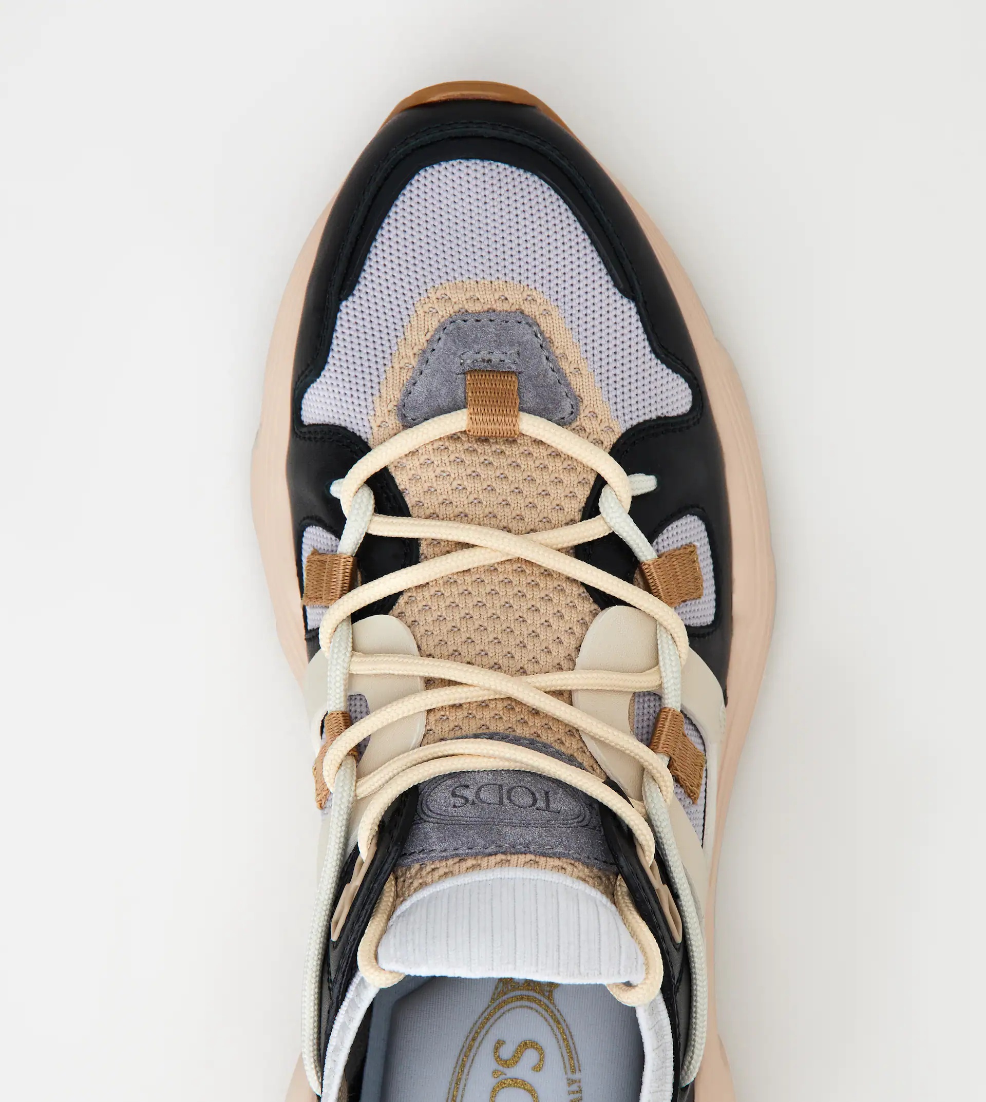 SNEAKERS IN LEATHER AND TECHNICAL FABRIC - BEIGE, BLACK, GREY - 4