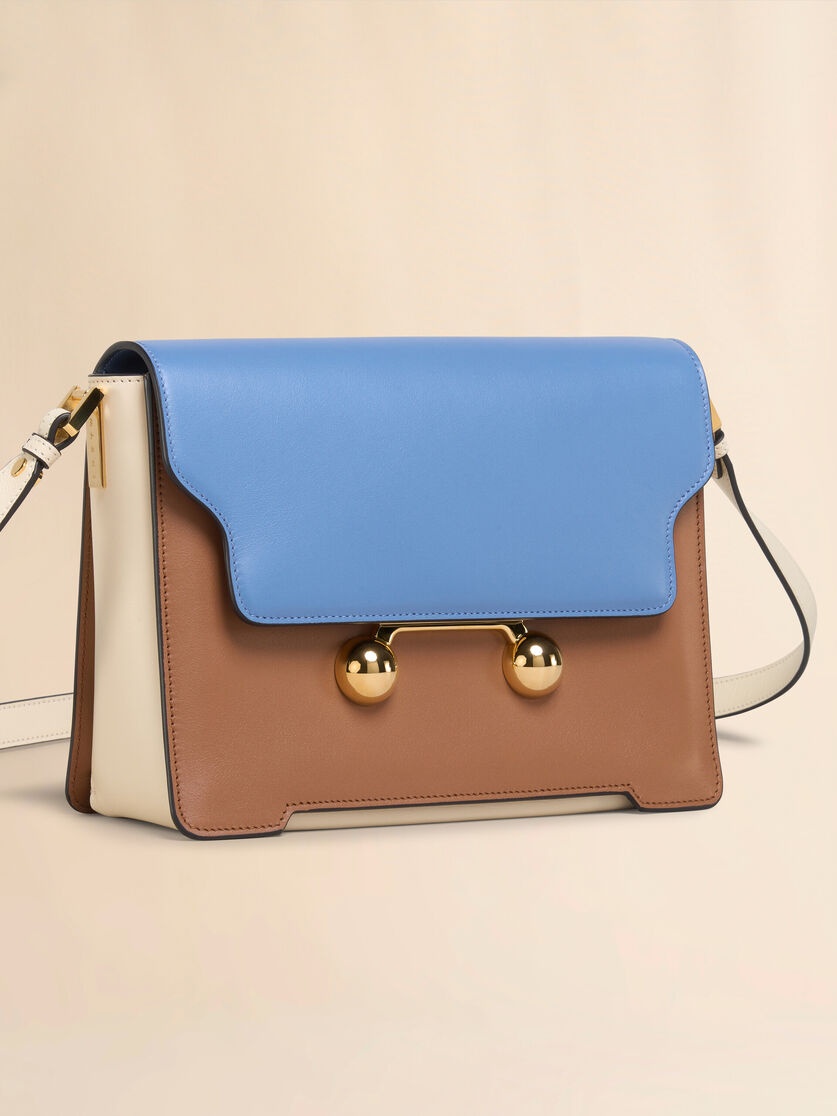 LIGHT BLUE, LIGHT BROWN E WHITE LEATHER TRUNKAROO MEDIUM SHOULDER BAG - 4
