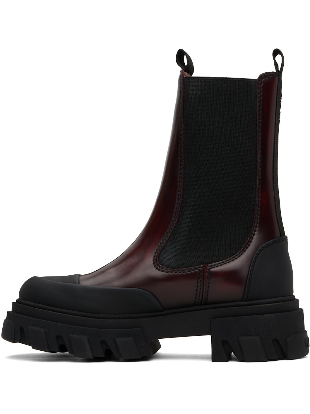 Burgundy & Black Cleated Mid Chelsea Boots - 3