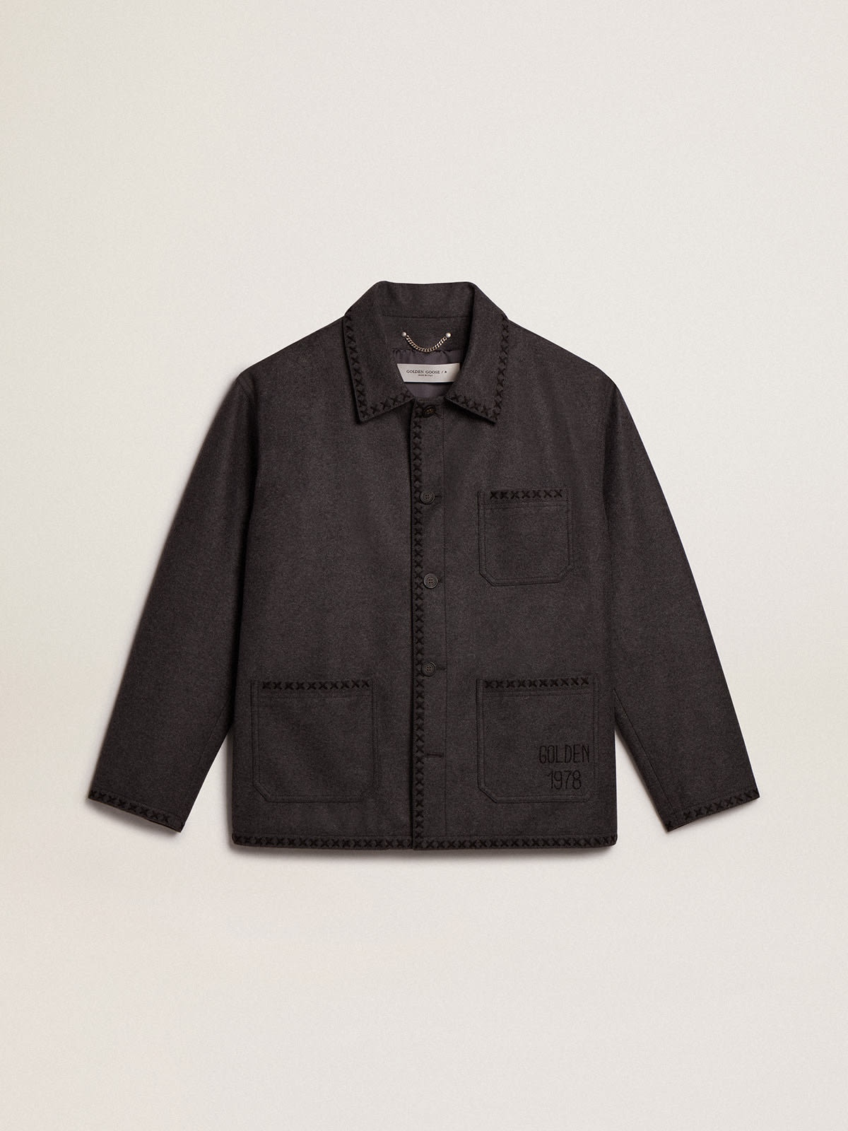 Gray melange woolen jacket with button fastening - 1
