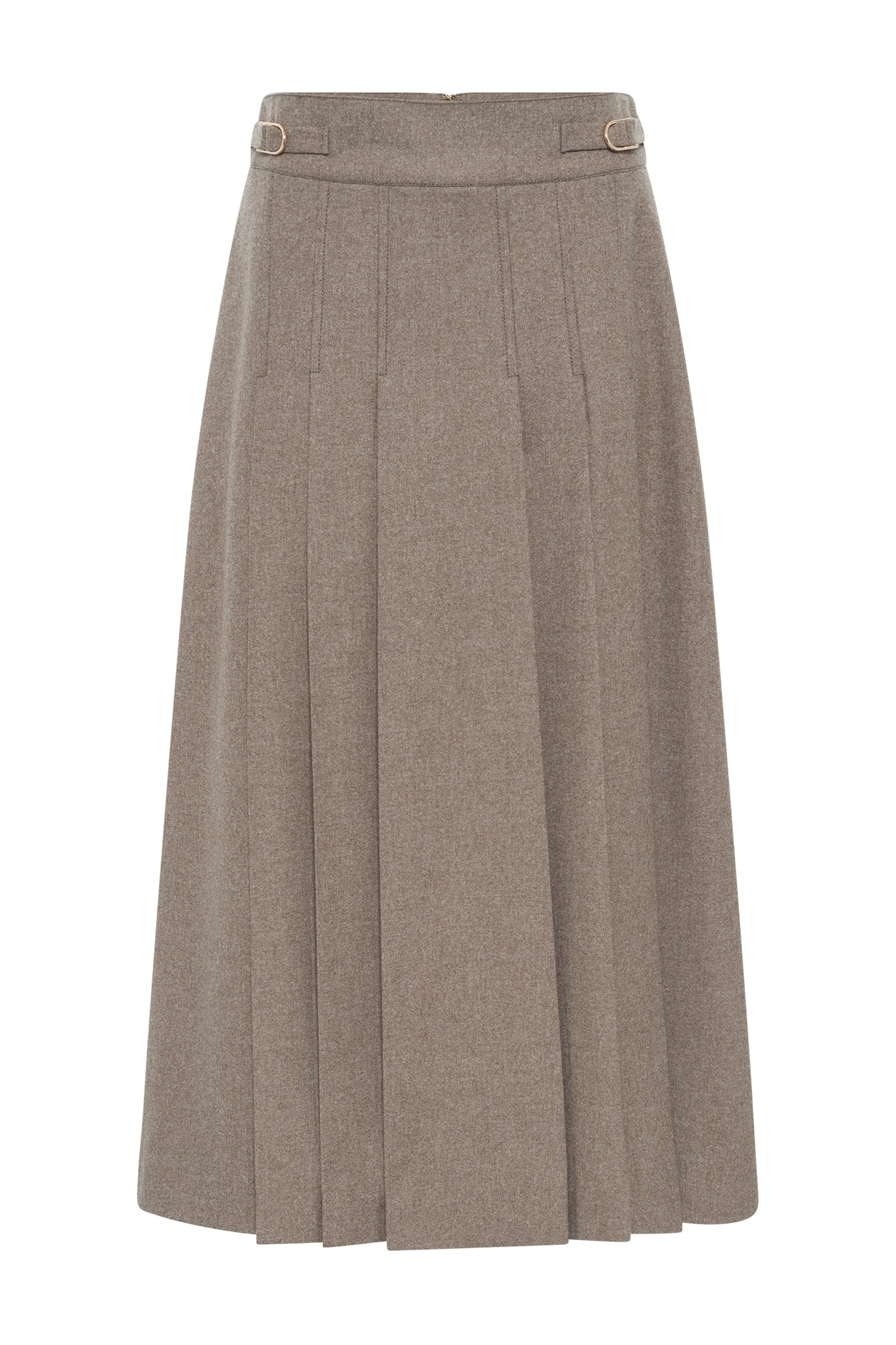 Wesley Pleated Skirt in Walnut Wool Cashmere Flannel - 1