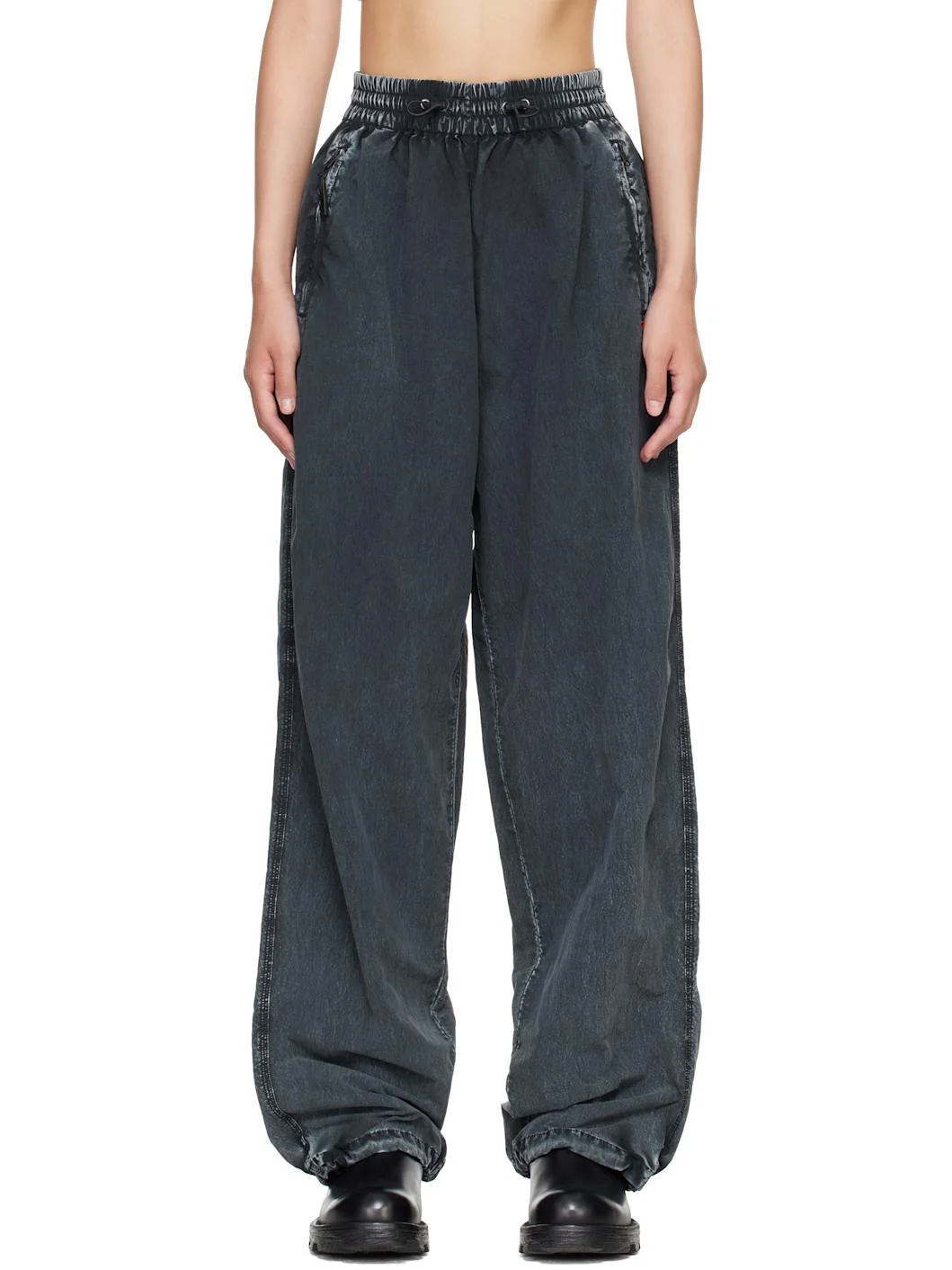 Navy Acid-Wash Track Pants - 1