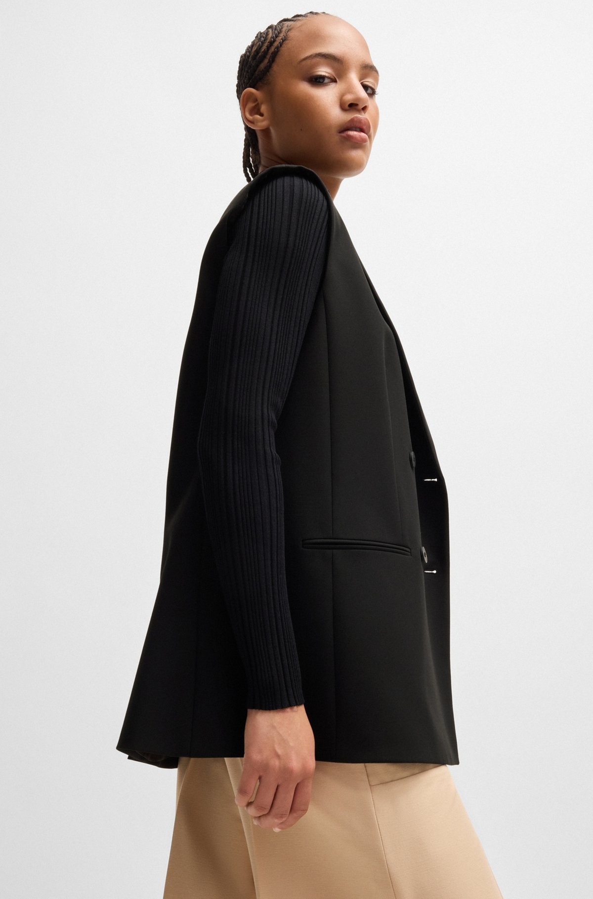 REGULAR-FIT SLEEVELESS JACKET WITH DOUBLE-BREASTED FRONT - 6