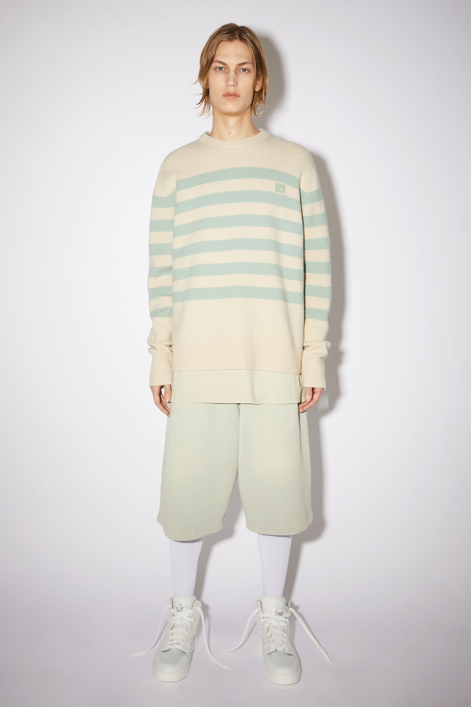 Striped Face sweater - Beige/green - 2