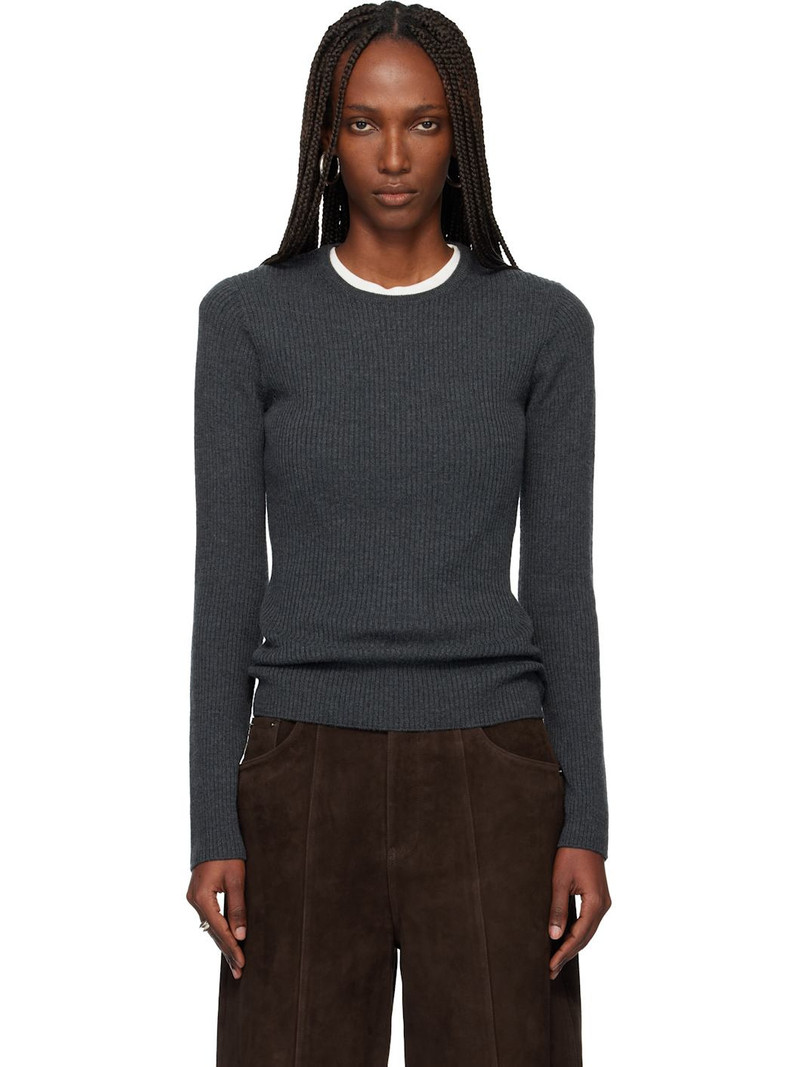 Gray Super Fine Wool Ribbed Sweater 1
