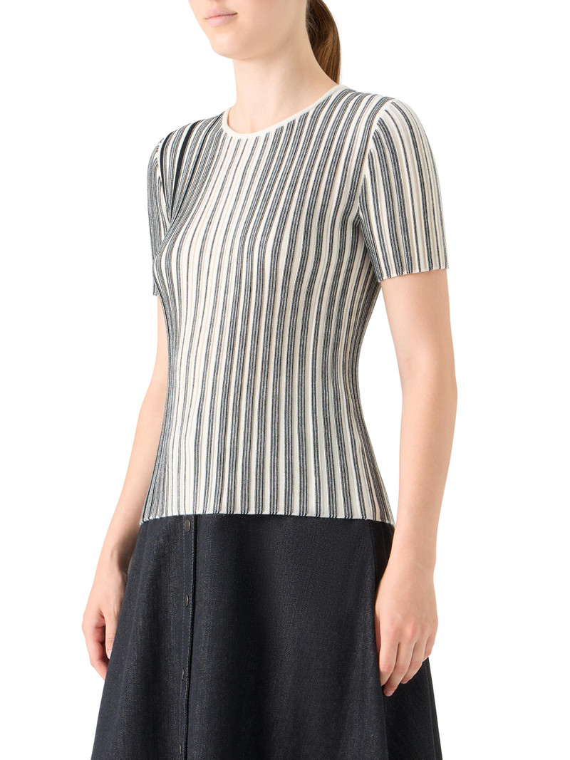 Women's Striped Wool Rib-Knit Sweater - Black Cream 5