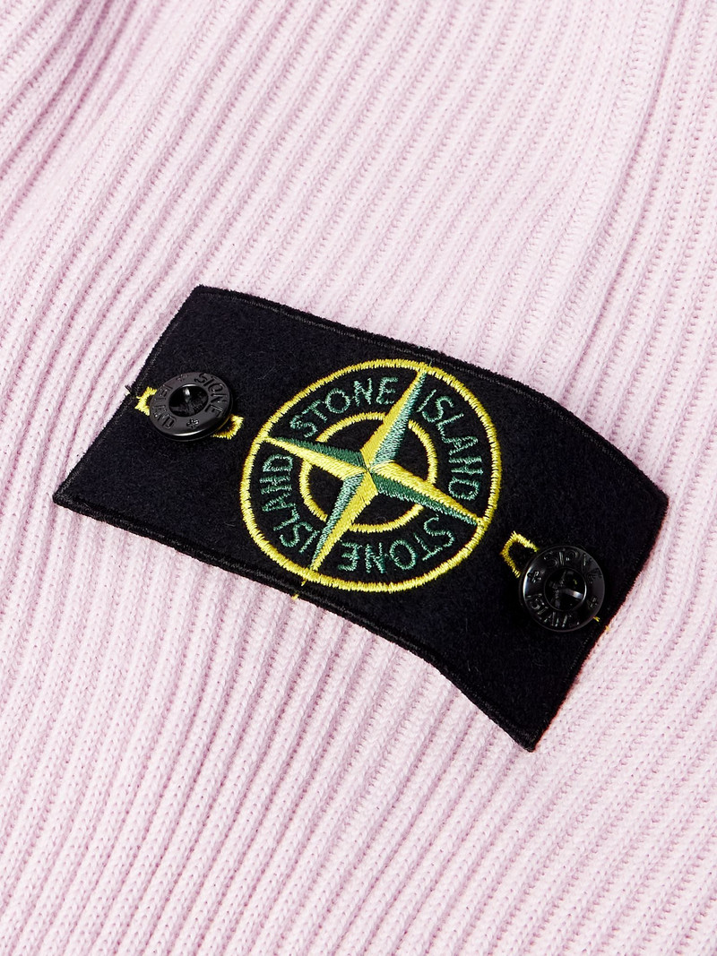 Logo-Appliquéd Ribbed Wool Sweater Pink 4