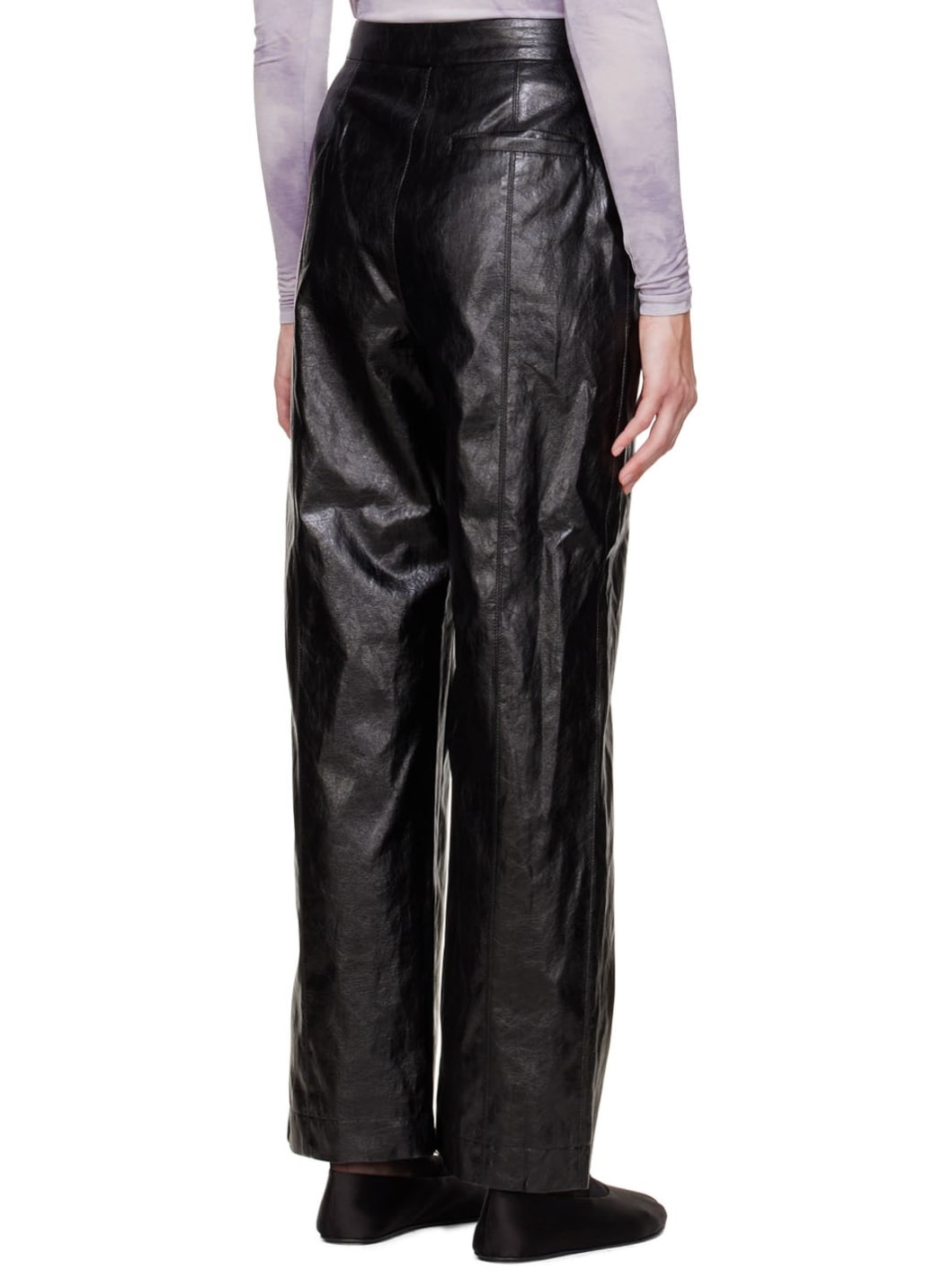 Black Grained Faux-Leather Pants - 3