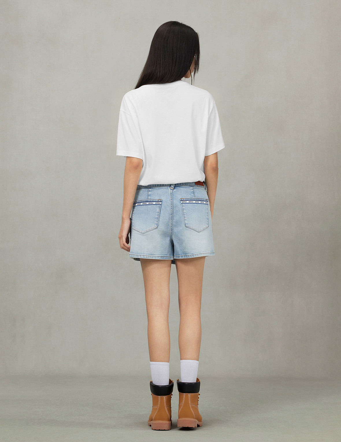 Kamon and Logo Embroidery Regular Fit Denim Skorts - 4