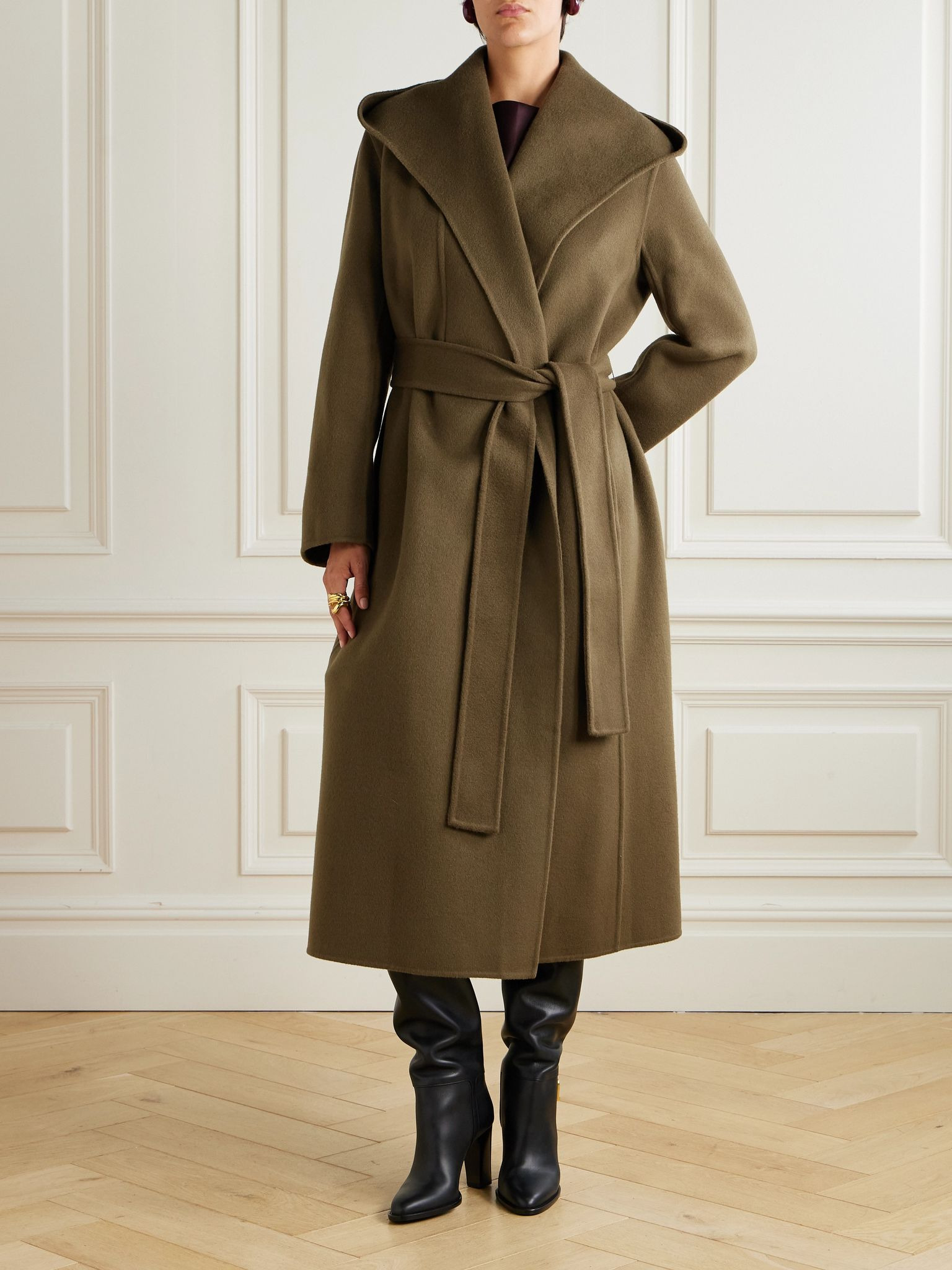 Cole hooded belted wool-blend felt coat Brown - 3