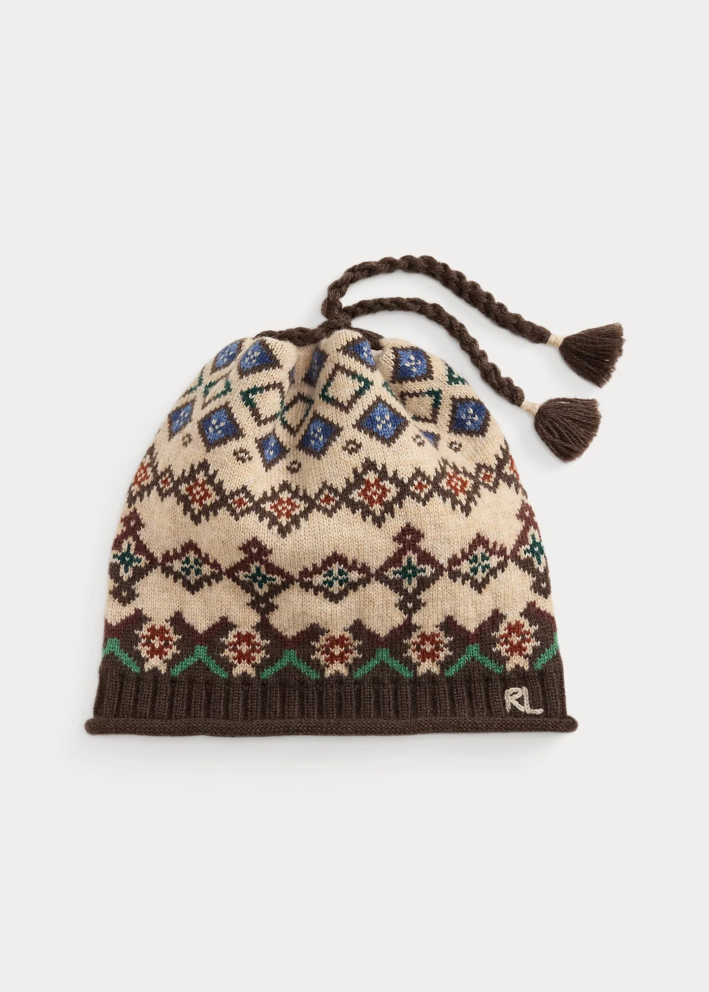 Fair Isle Wool Tassel Beanie - 1