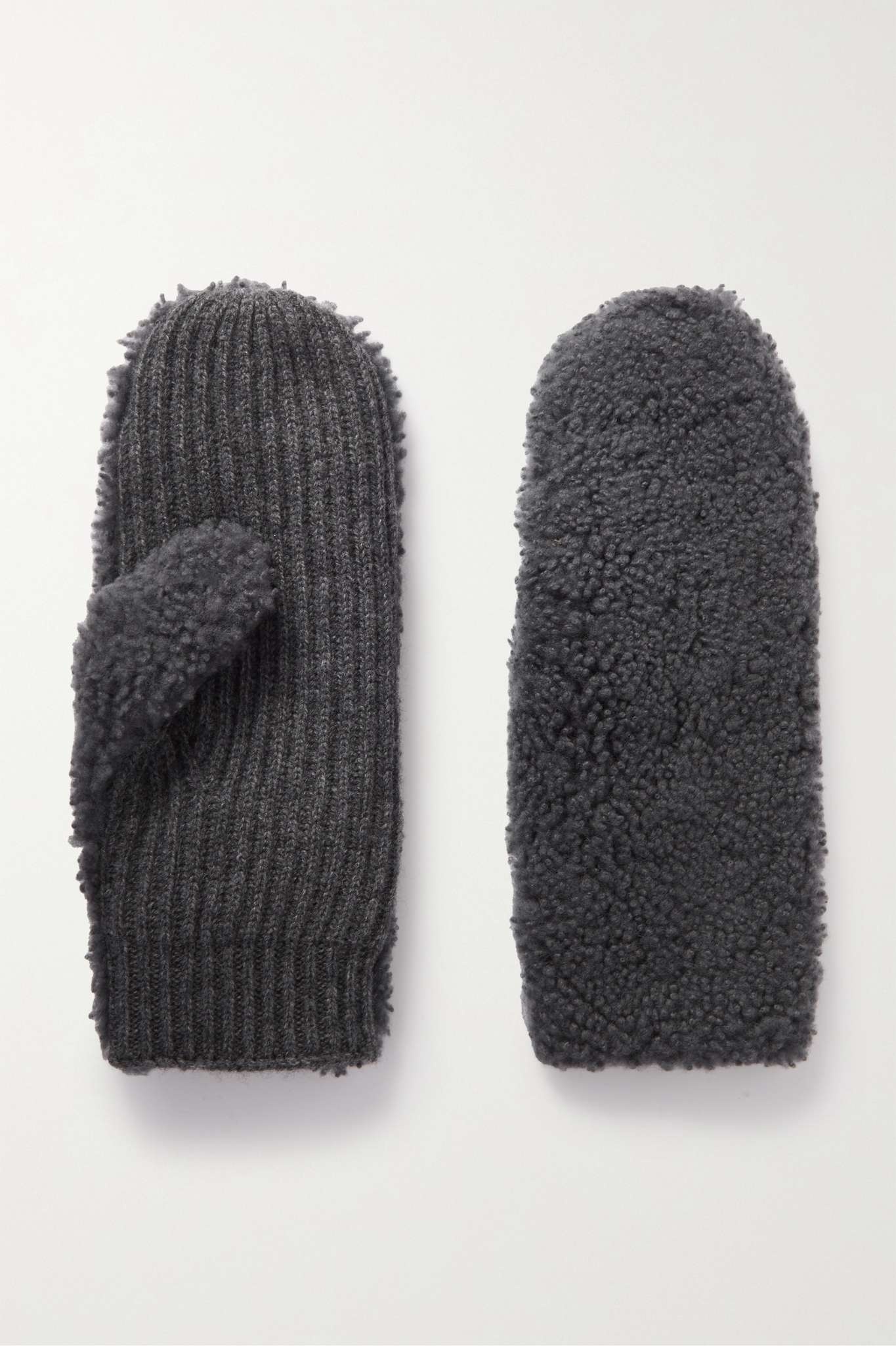 Shearling and ribbed wool and cashmere-blend mittens - 1