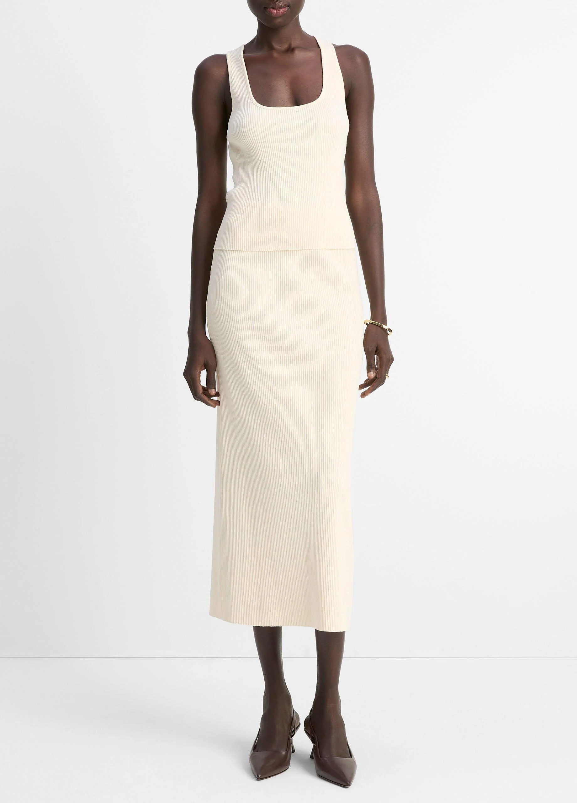 Ribbed Cotton-Blend Midi Skirt - 1
