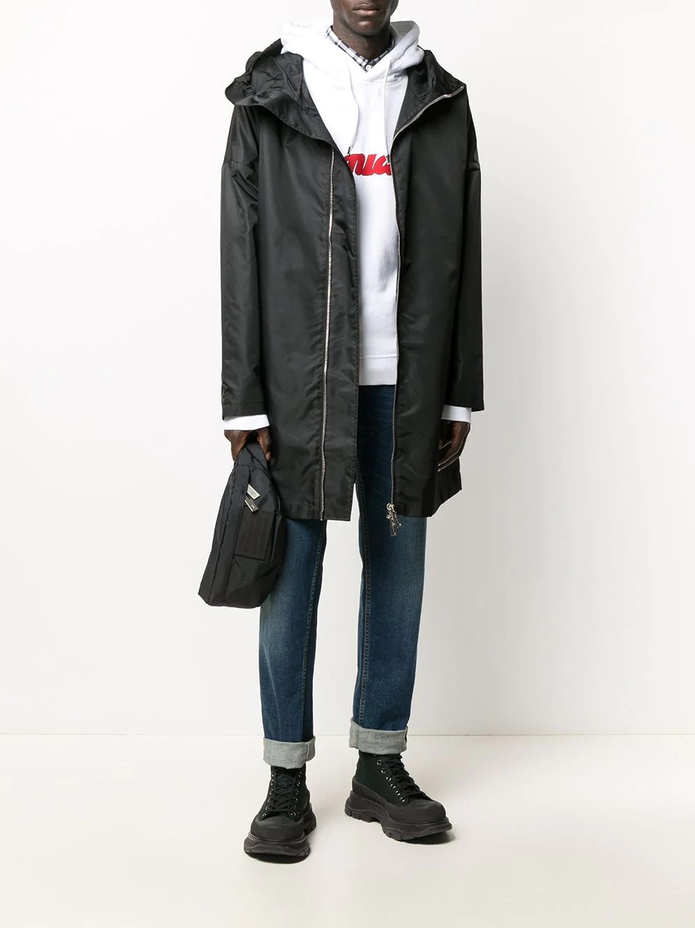 logo hooded zipped coat - 3