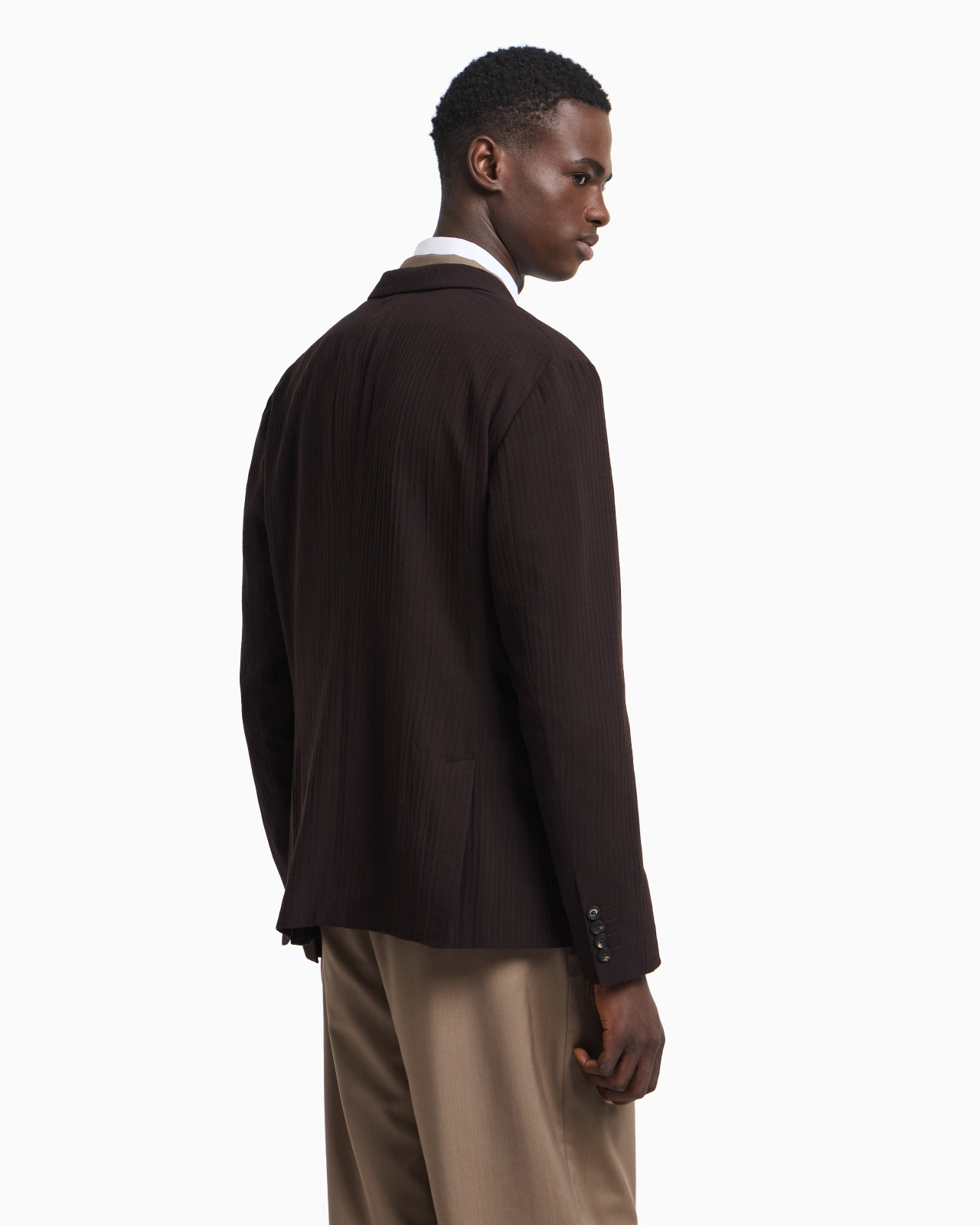 DOUBLE-BREASTED JACKET IN WOOL CRÊPE WITH 3D EFFECT - 3