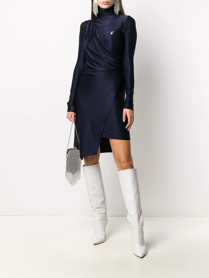 Off-White logo print draped asymmetric dress outlook