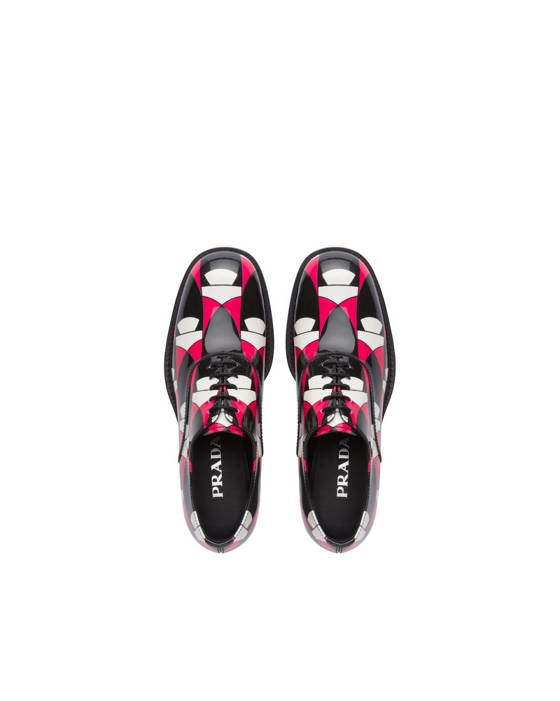 Prada Geometric print patent leather Oxford shoes outlook