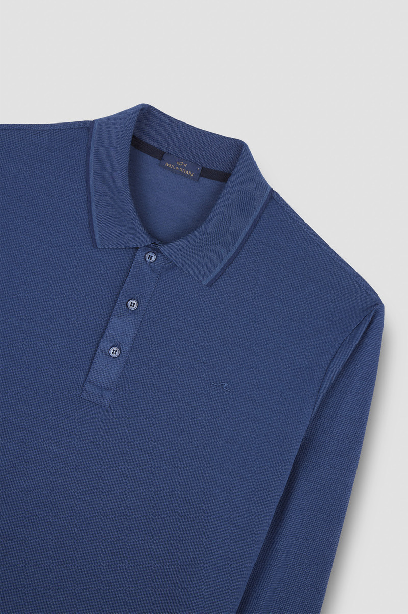 TWO-TONE PIQUÉ COTTON POLO SHIRT WITH SHARK FIN EMBROIDERY 5