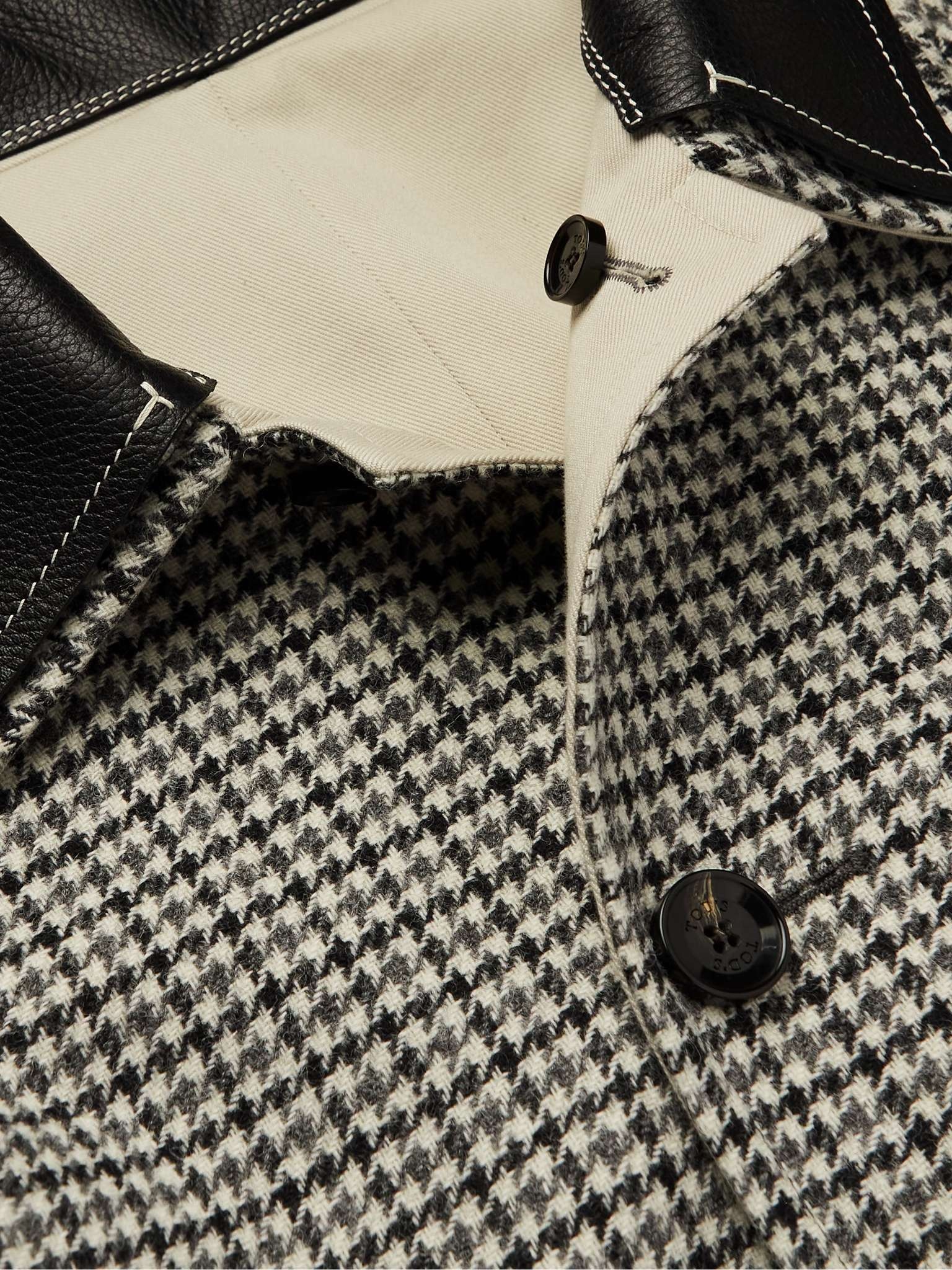 Reversible Leather-Trimmed Houndstooth Wool and Cotton-Gabardine Trench Coat - 5