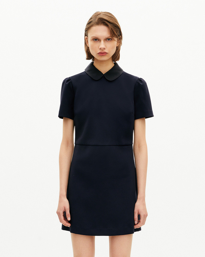 SHORT DRESS WITH CLAUDINE COLLAR IN NAVY SATIN 3
