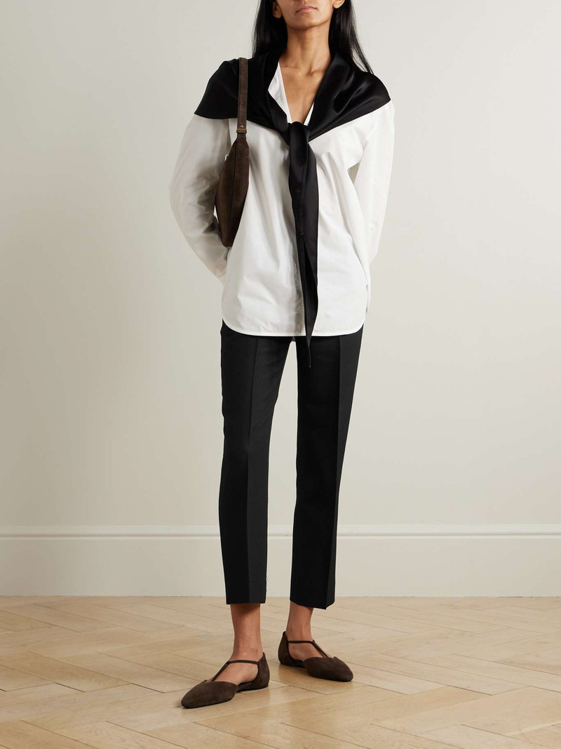 Totême Cropped pleated grain de poudre straight-leg pants Black outlook