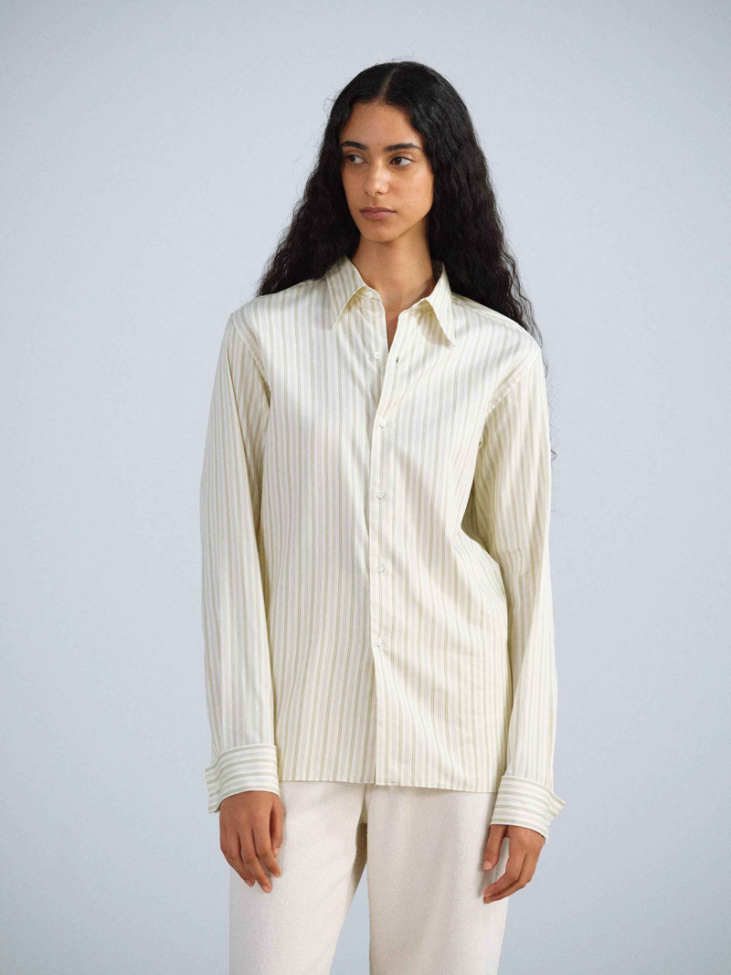 AURALEE COTTON SILK STRIPE DOUBLE-CUFF SHIRT outlook