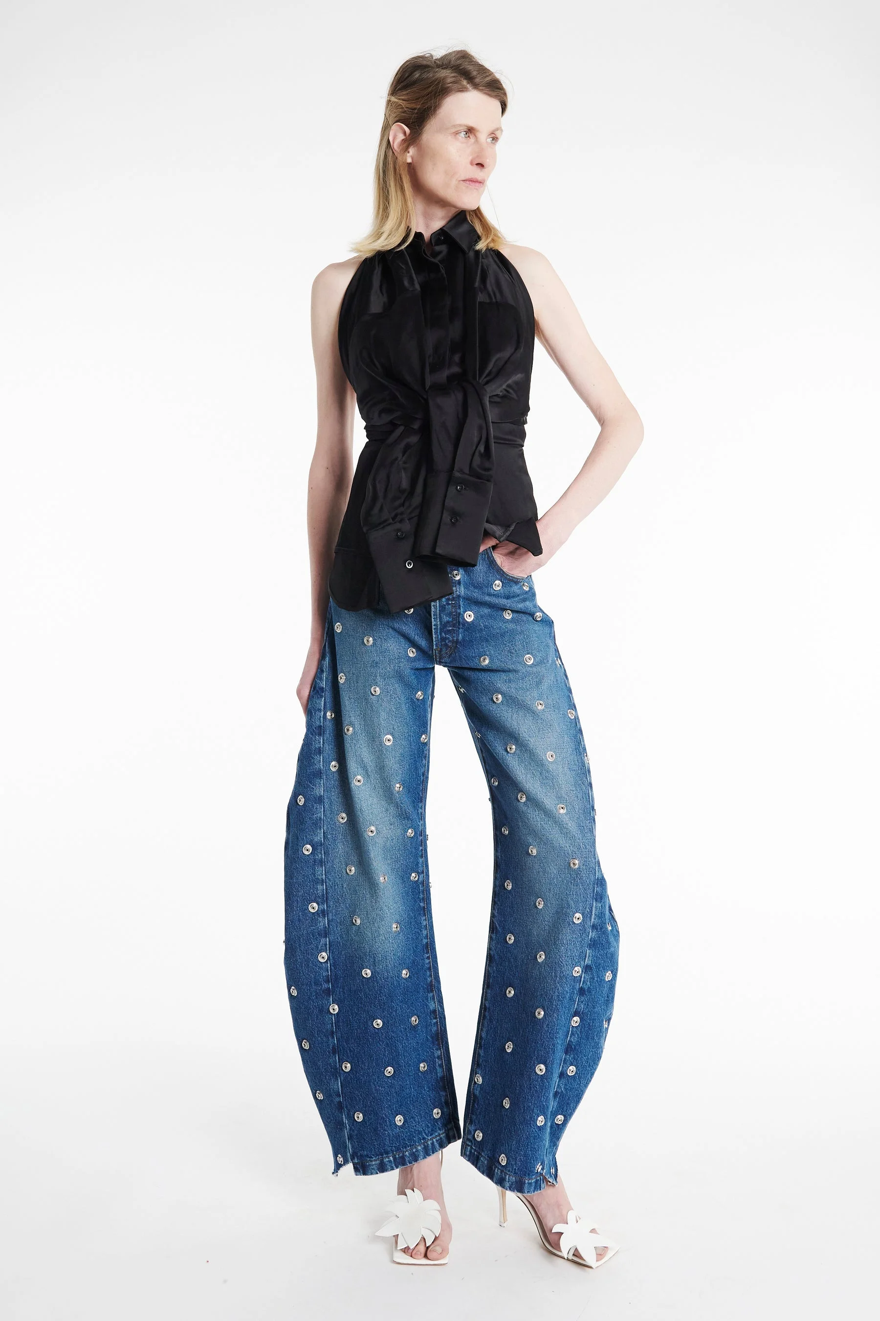 STUDDED ORGANIC JEANS WITH SIDE INSERTS BLUE - 1