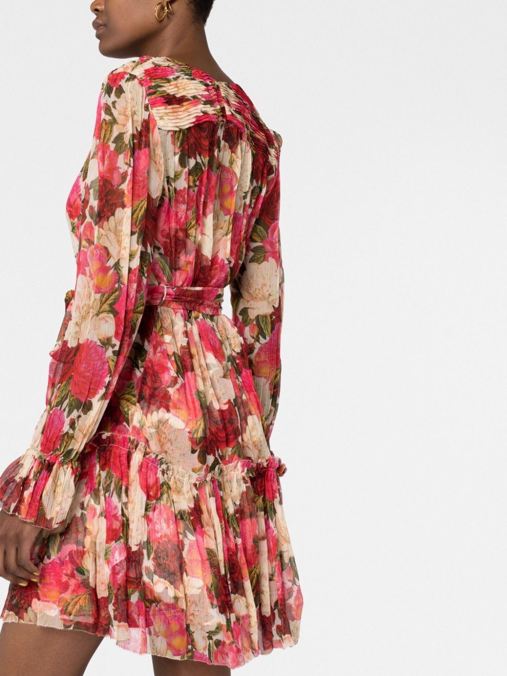 floral-print flared silk dress - 3