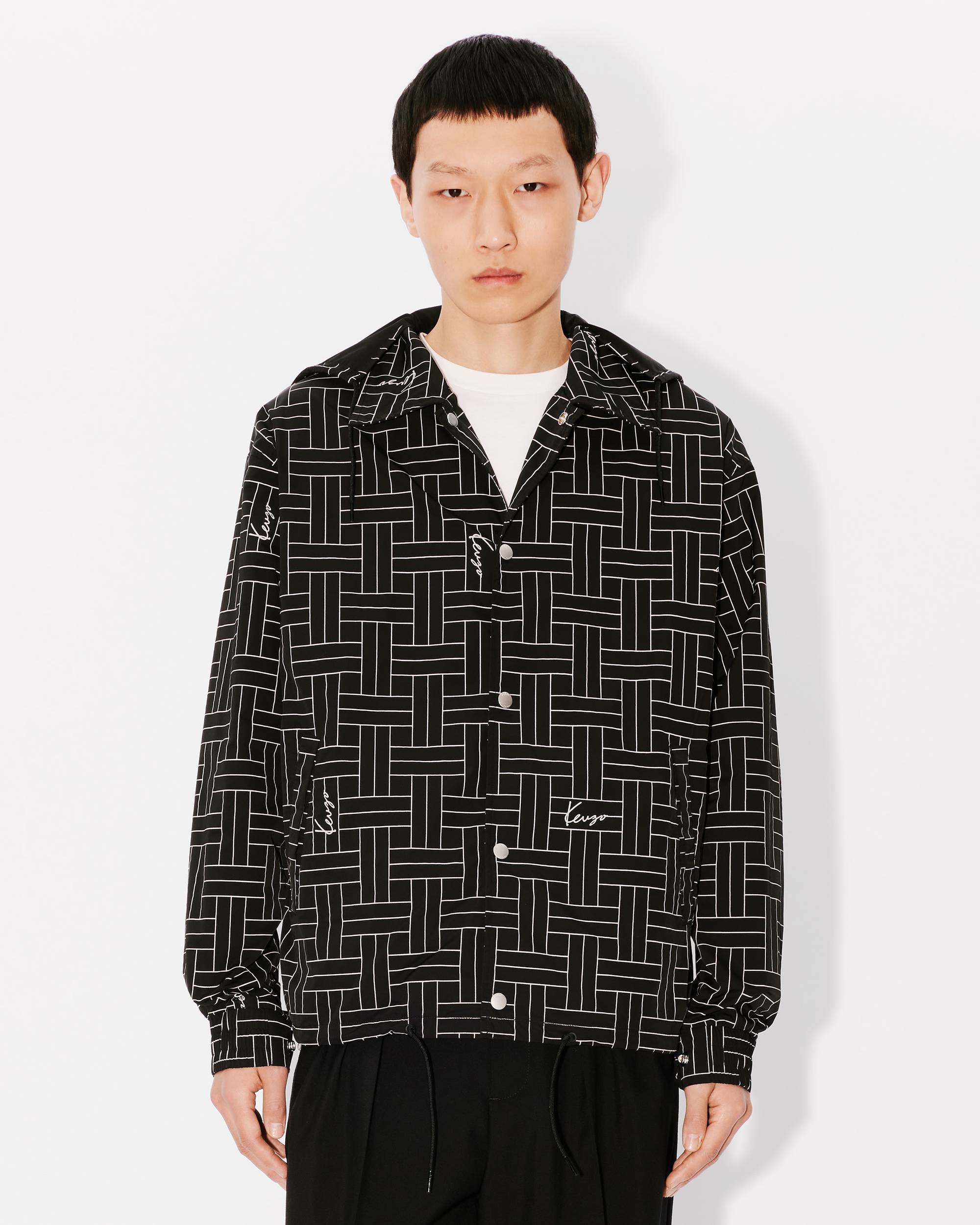 【送料関税込】Kenzo Weave Hooded Shirt Kenzo Weave Hooded Shirt Blue Black | END. (US)