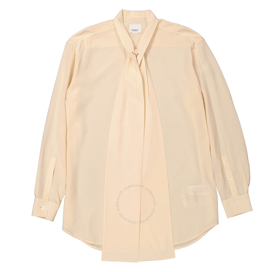Burberry Pale Biscuit Kimmy Silk Pussy Bow Blouse - 5