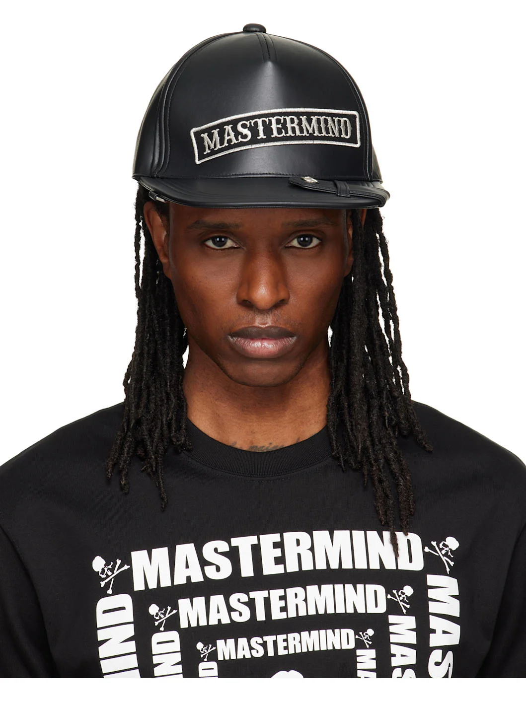 Black Faux-Leather Cap - 1
