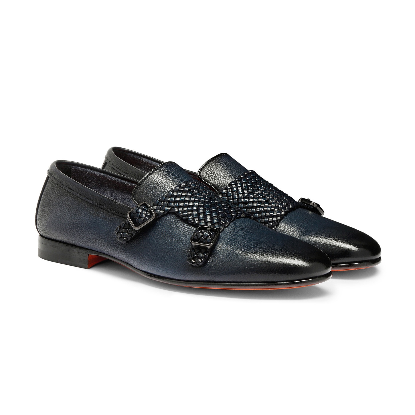 Men's blue tumbled leather double-buckle loafer - 3
