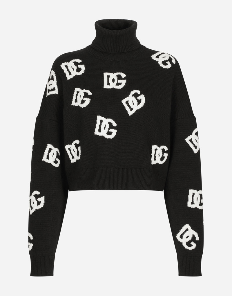 Cropped wool sweater with DG logo inlay - 1