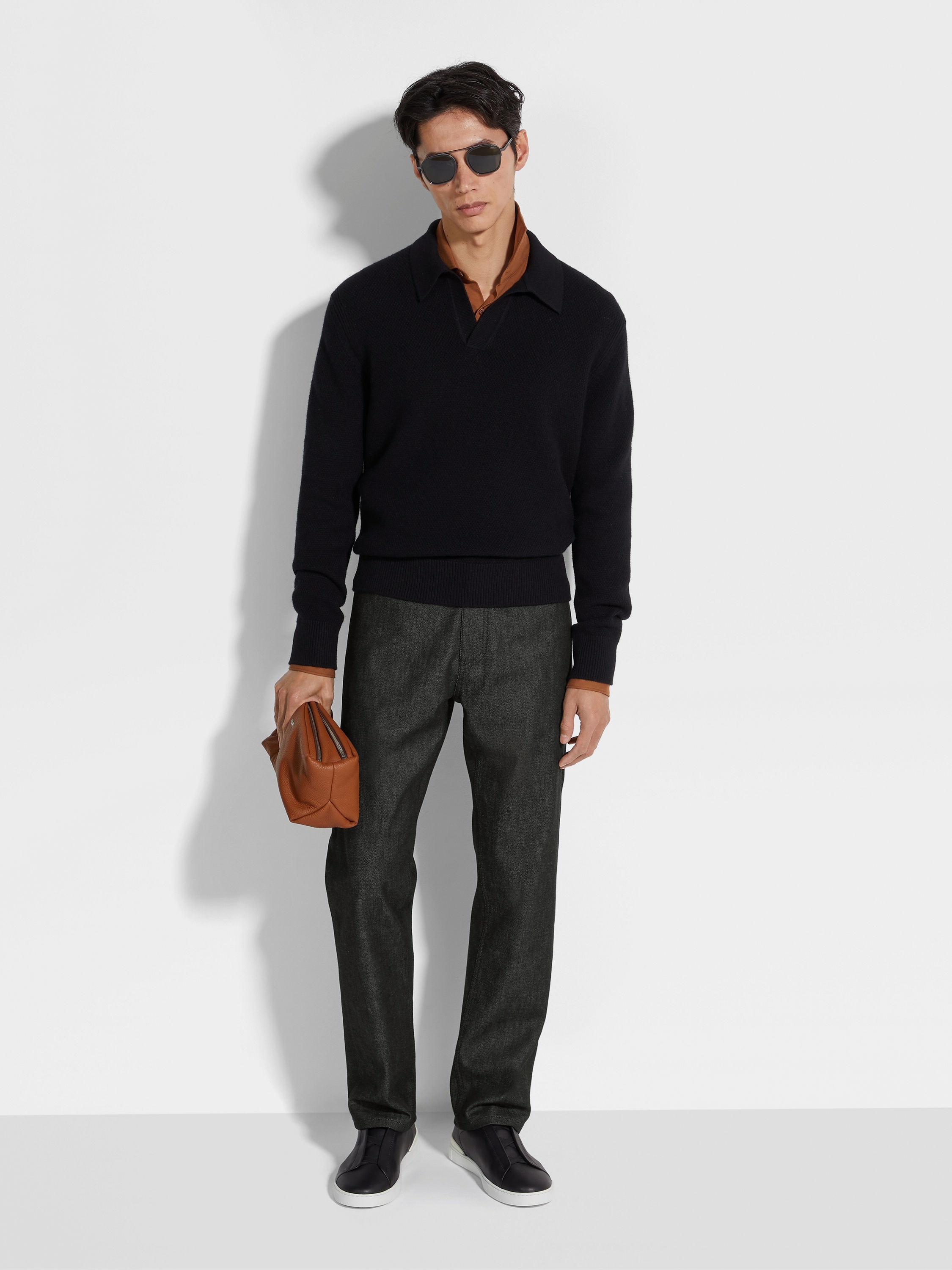 BLACK OASI CASHMERE POLO SHIRT - 3