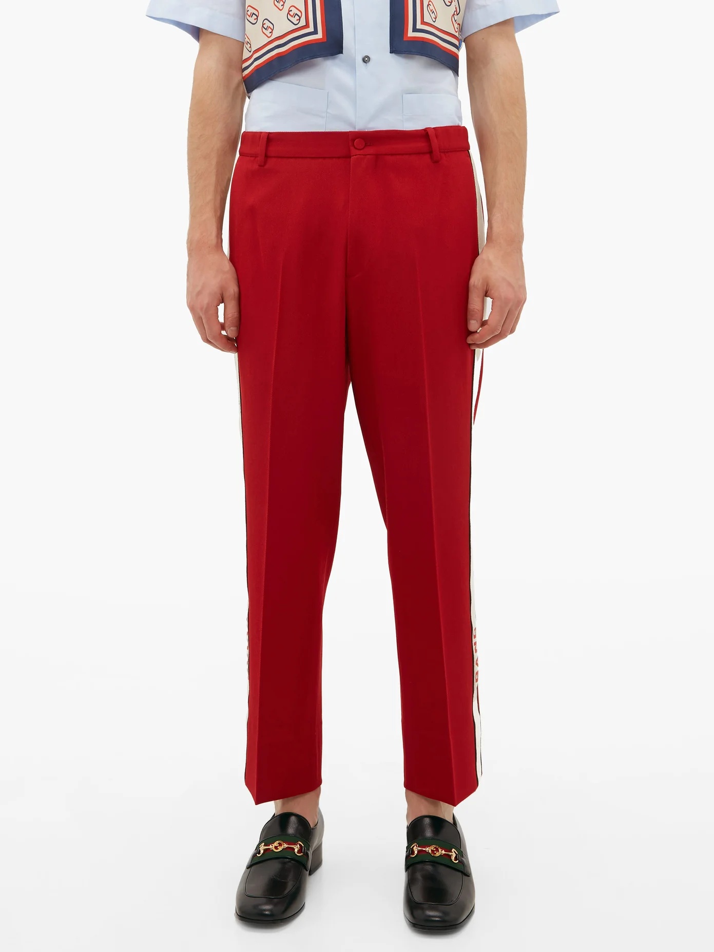 Straight-leg logo-stripe wool trousers - 5