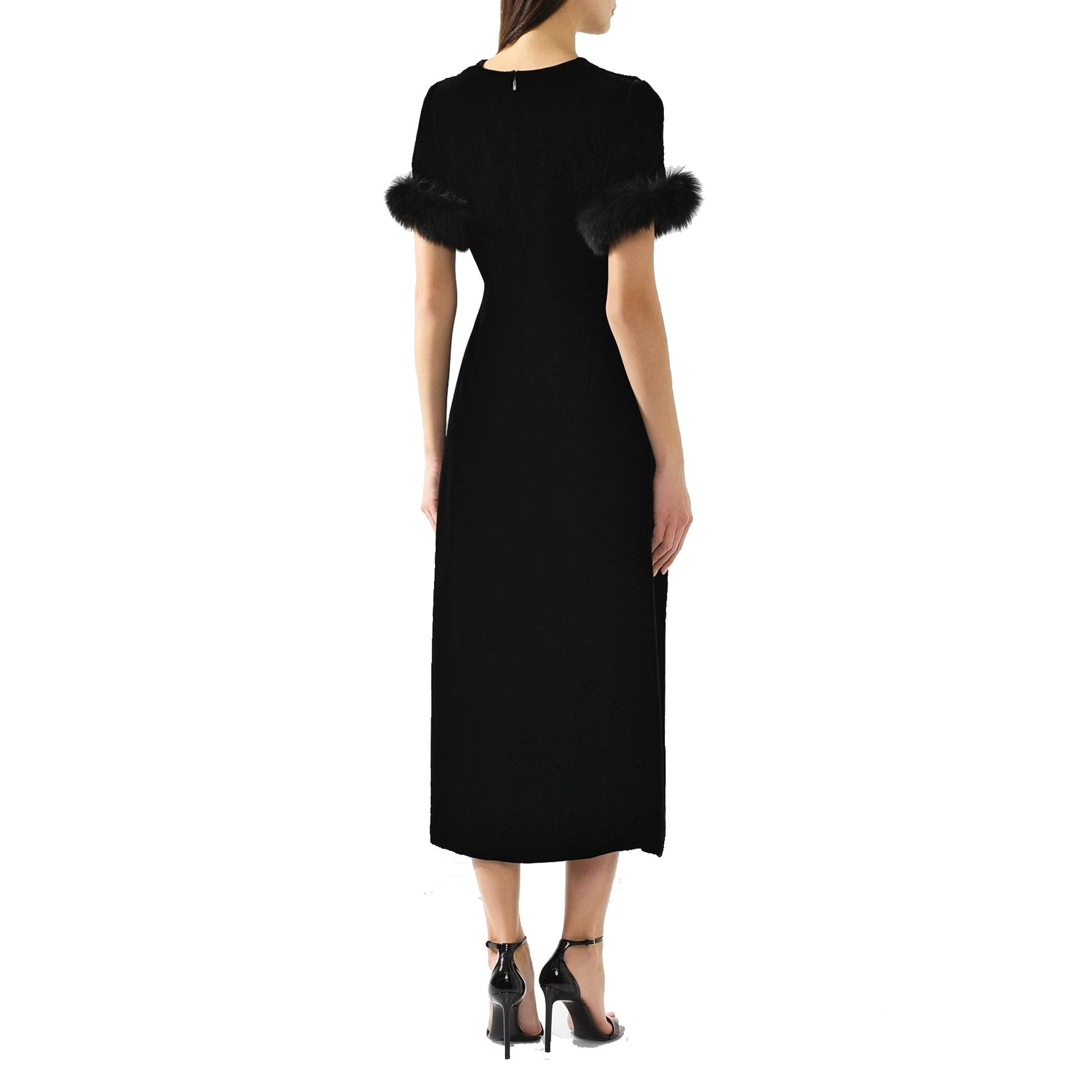 Fendi Fur Trim Velvet Midi Dress Women - 3