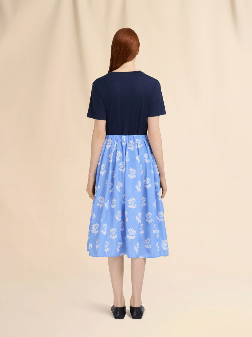 LIGHT BLUE POPLIN EGG SKIRT WITH SPRAYED ROSES PRINT - 3
