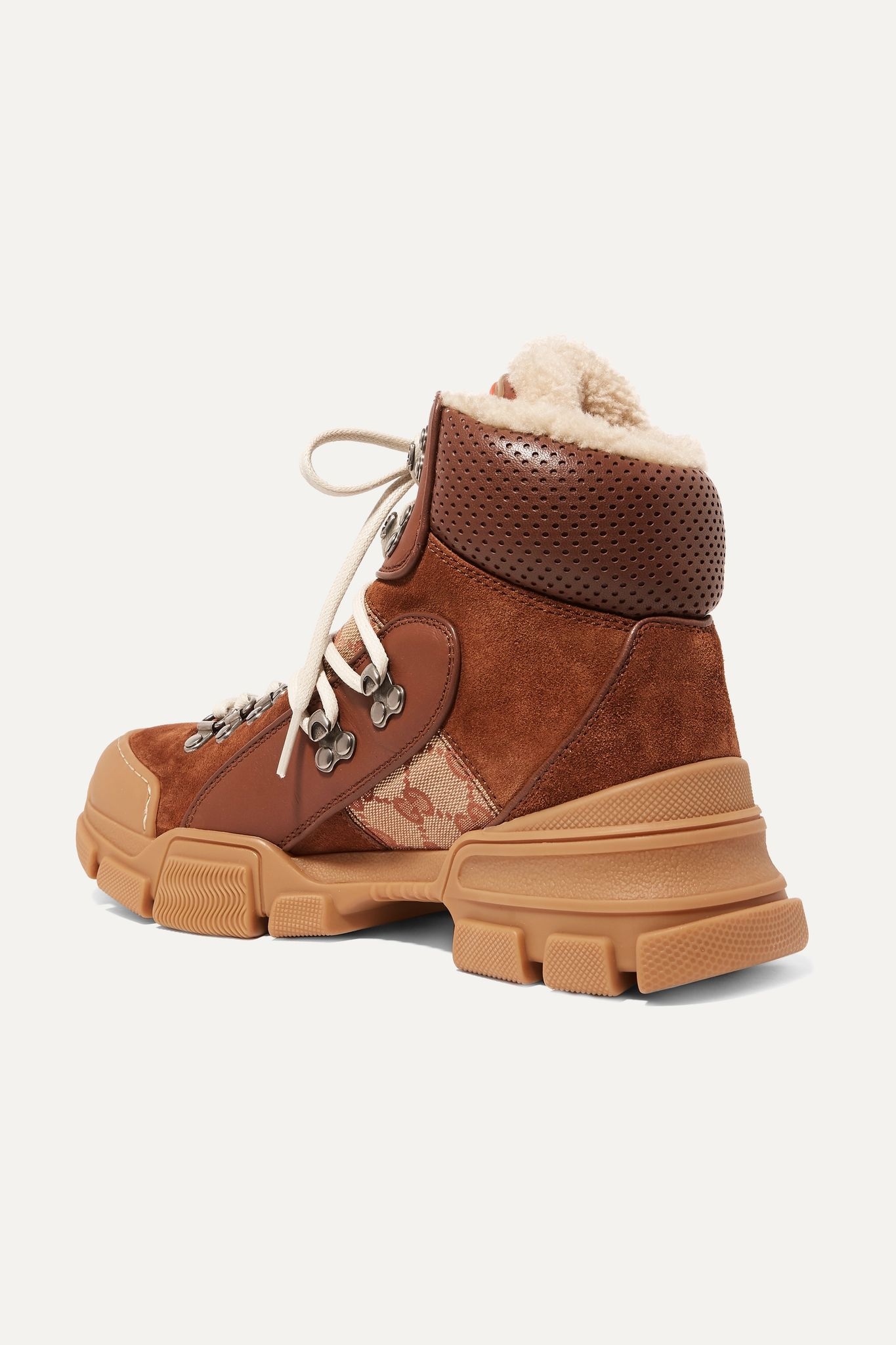 Flashtrek faux shearling-trimmed suede, leather and printed coated-canvas boots - 4