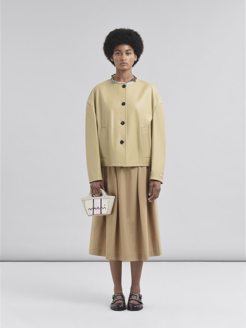 Marni TROPICALIA MICRO BAG IN GREY LEATHER AND RAFFIA-EFFECT FABRIC outlook