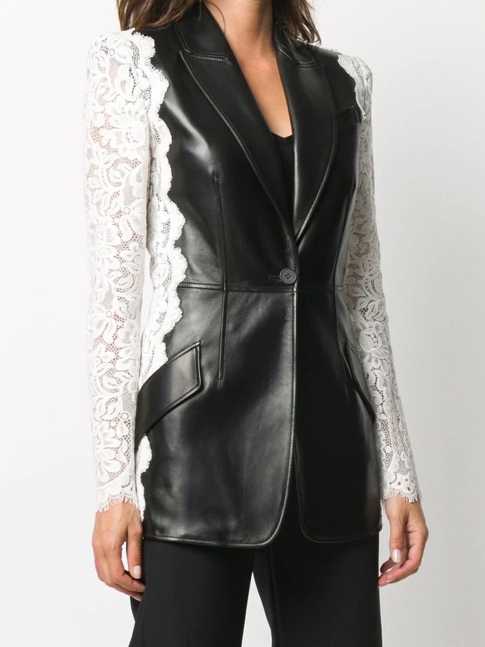 lace-panelled single-breasted blazer - 3