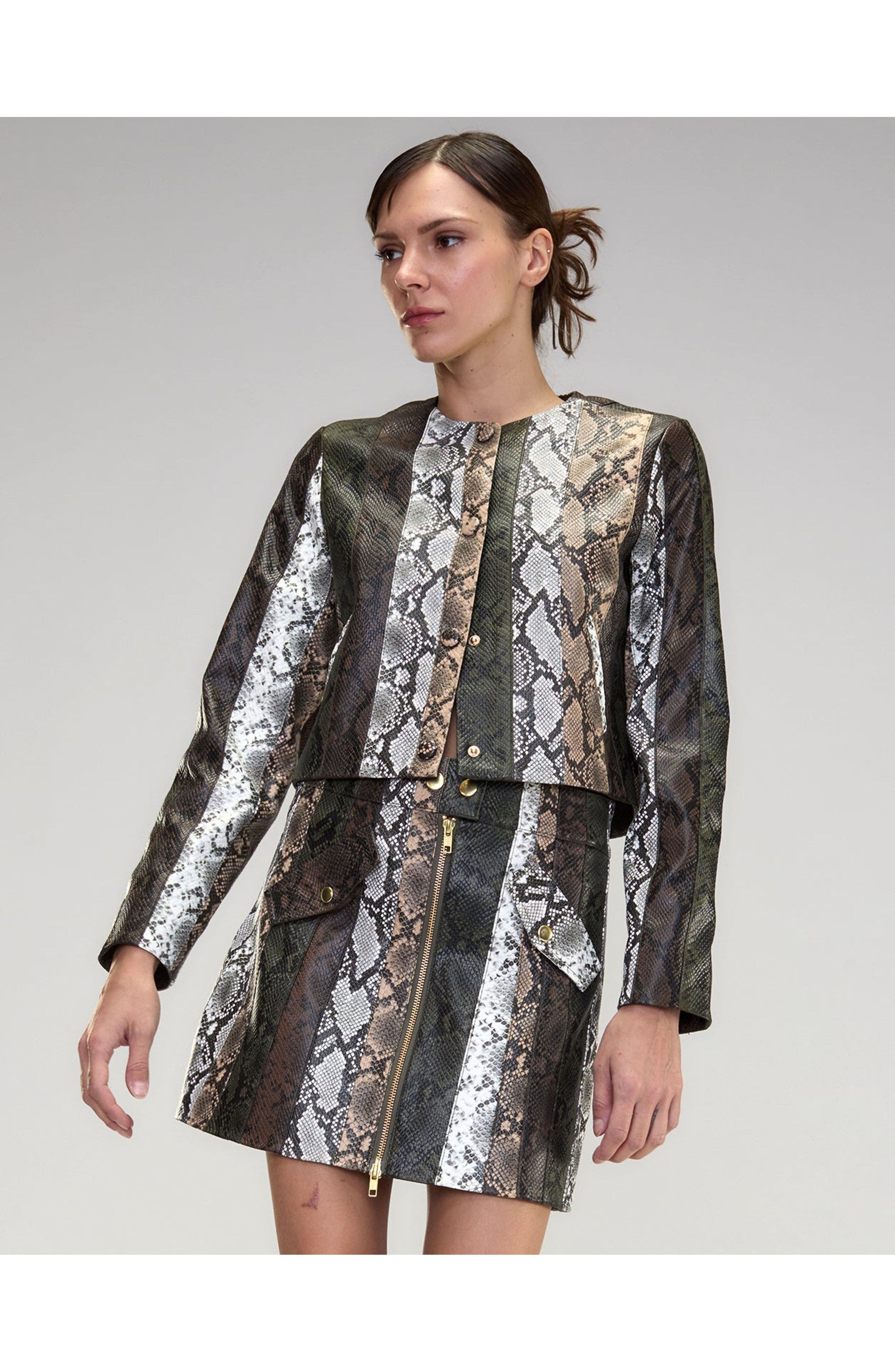 Cynthia Rowley Snake-Embossed Vegan Leather Skirt in Multi at Nordstrom - 6