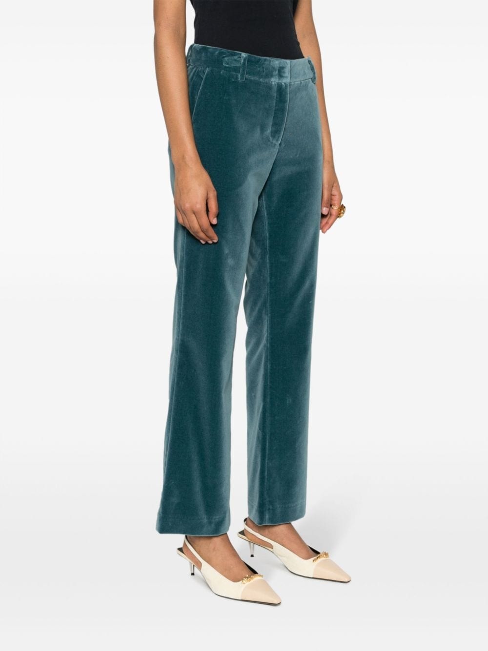 velvet-finish cotton cropped trousers - 3