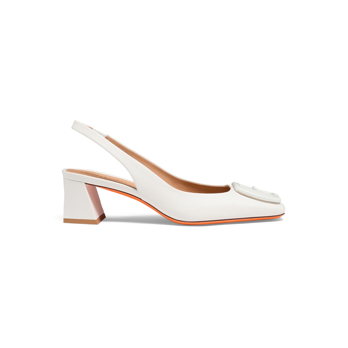 Santoni Women's white leather mid-heel slingback | REVERSIBLE
