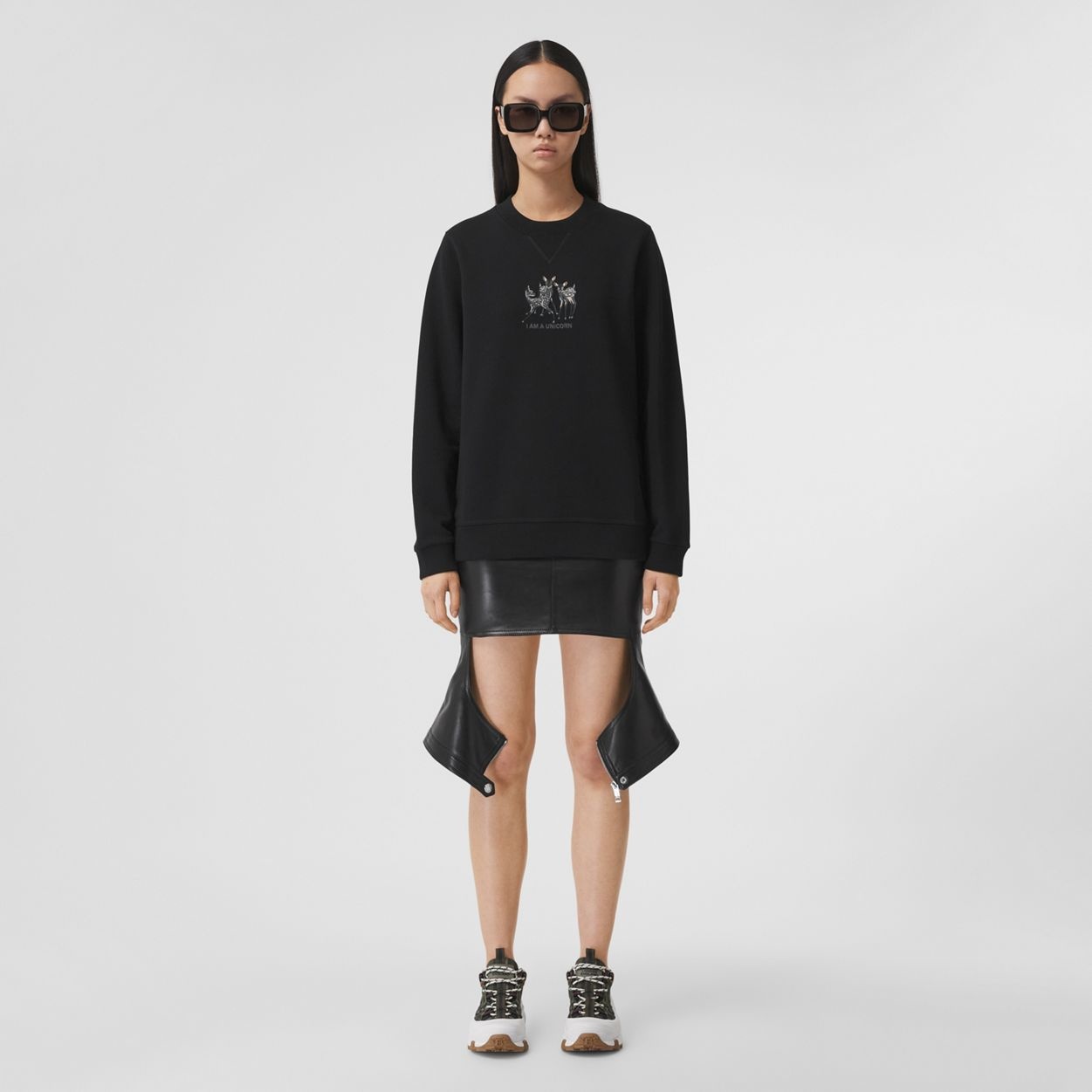 Embroidered Deer Cotton Oversized Sweatshirt - 5
