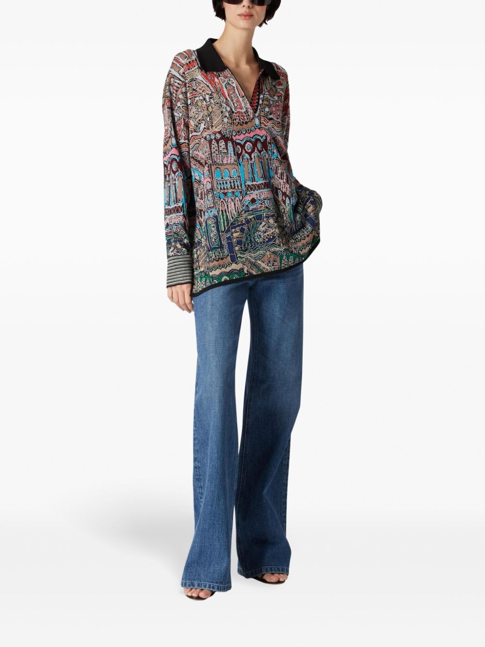 knitted-panel jeans - 2