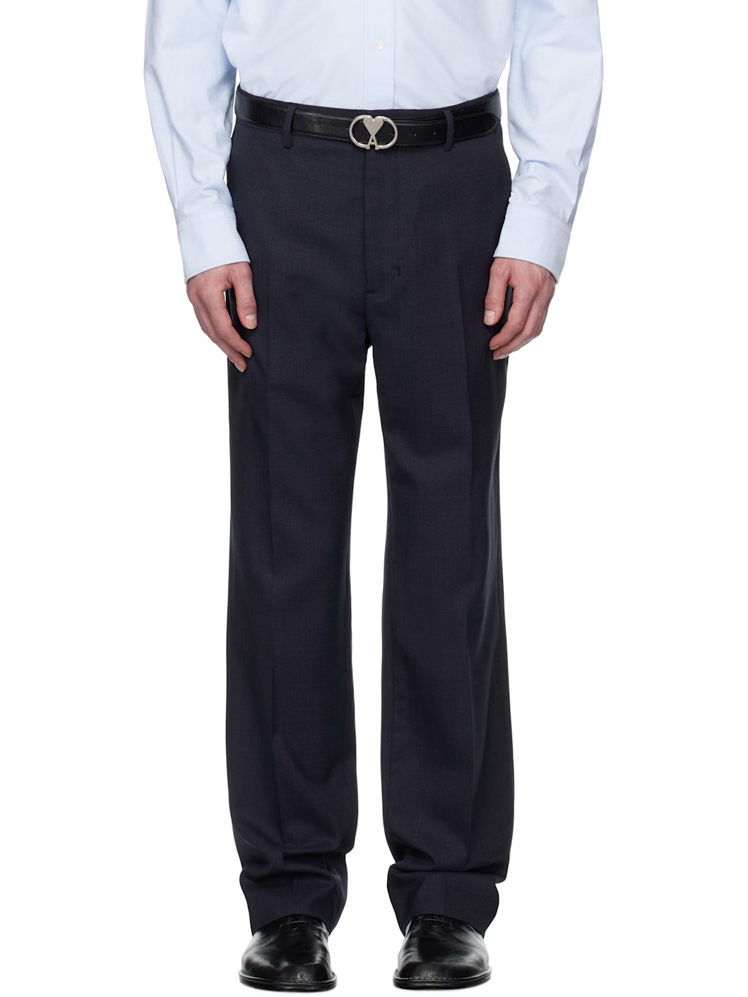 Navy Straight Fit Trousers - 1