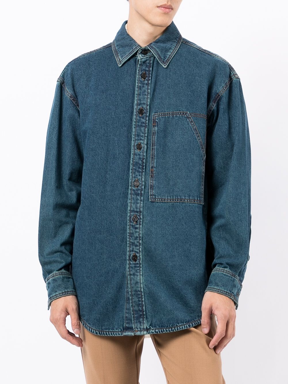 logo-print oversized denim shirt - 4